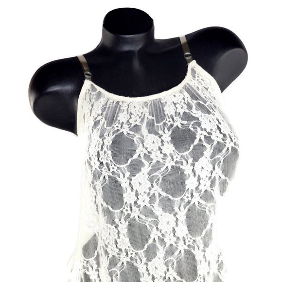 Cream Lace Tank Slip Dress with Lace Ruffles & Circle Trim Extender. - Picture 4 of 5